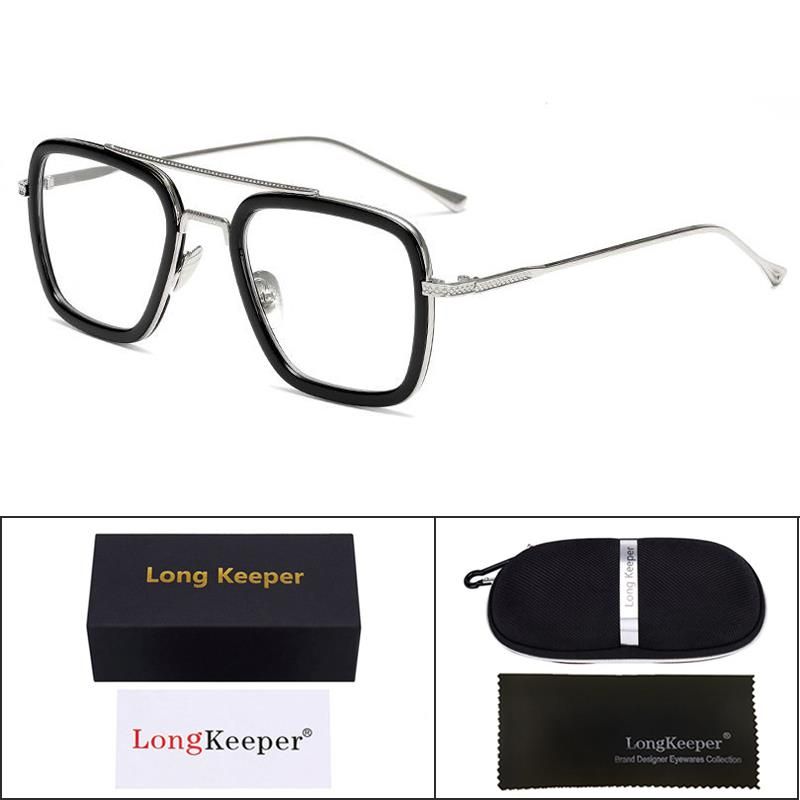 C8Silver WhiteLuxury Fashion Tony Stark Iron Man Sunglasses with Case Men Women Square Brand Design Sun Glasses Male Retro Metal Punk Glasses