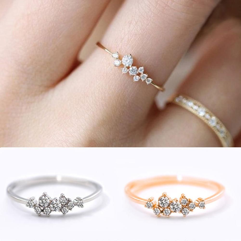New Fashion Simple Elegant 9 Diamonds Zircon Ring Women Jewelry Gift