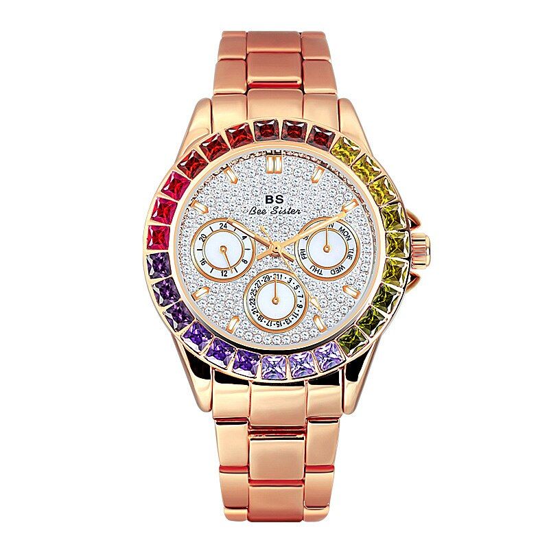 BS 2021  Women Watches Diamond Luxury Rose Gold Quartz Watch Ladies Rhinestone Wristwatch Crystal Bracelet Watch For Women