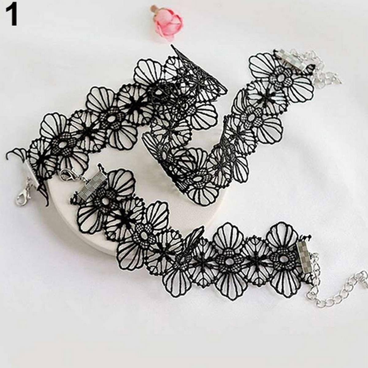Punk Lace Embroidered Women Bracelet Choker Necklace Gothic Jewelry Set Gift