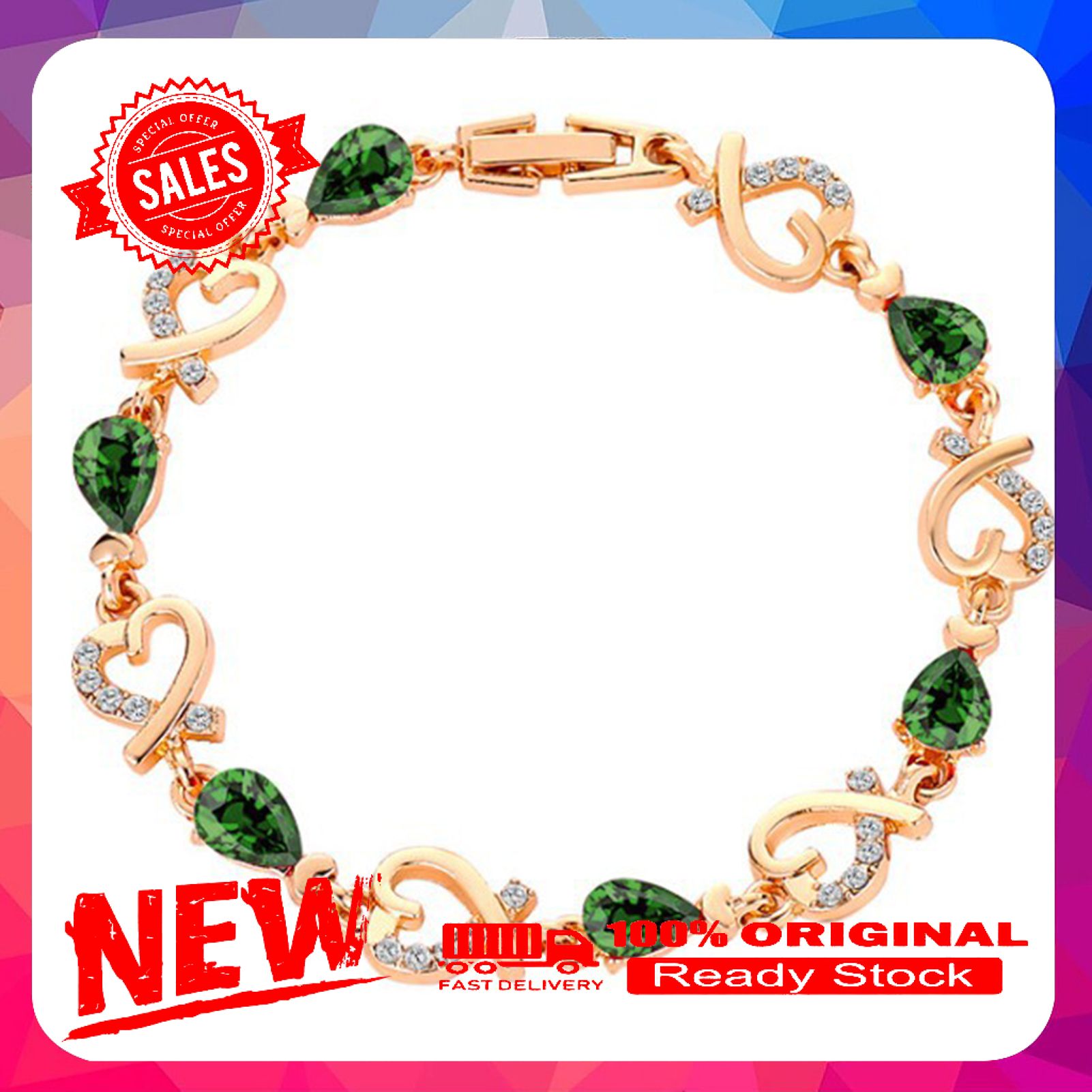 Heart Hollow Women Bracelet Zinc Alloy Colorful Rhinestone Chain Bracelet Jewelry Accessory