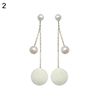 Fashion Faux Pearl Plush Ball Long Chain Dangle Earrings Women Gift Jewelry