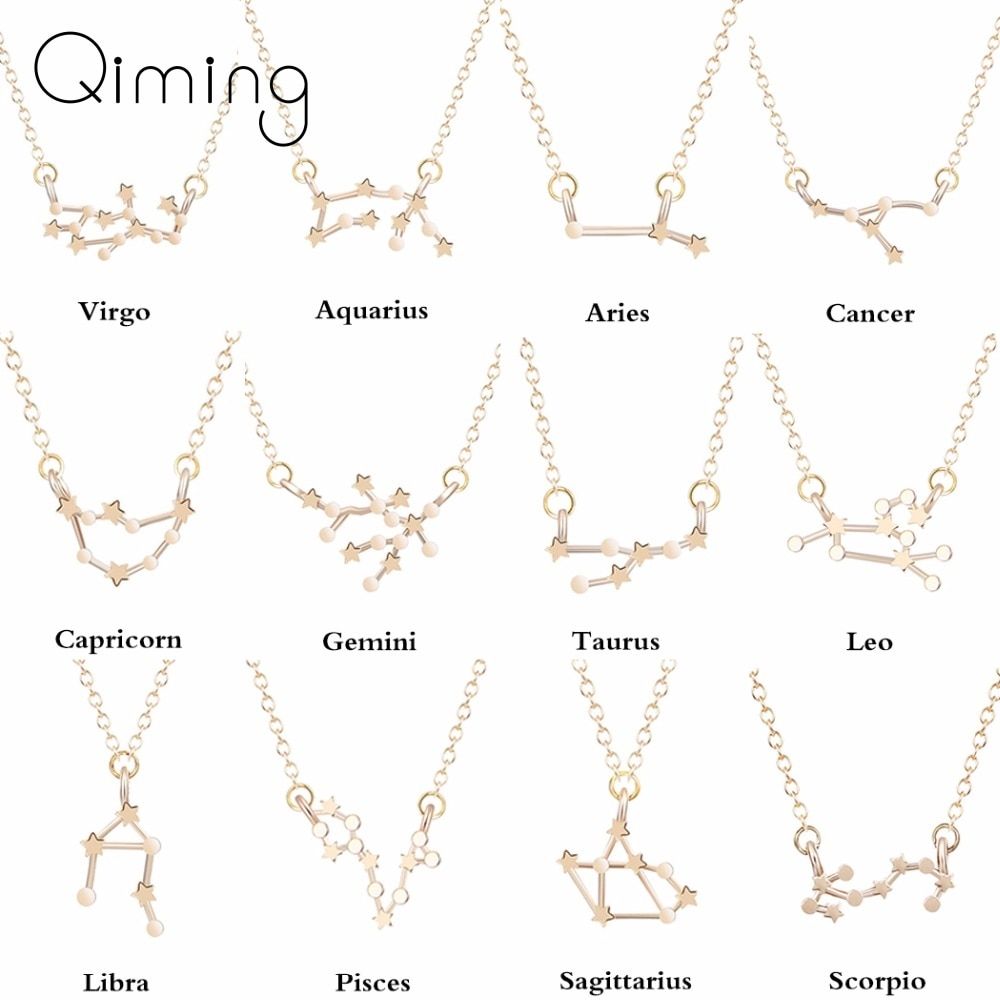 12 Constellation Zodiac Sign Necklace For Women Gold fashion Jewelry Leo Libra Aries Pendant Horoscope Astrology Necklace Gift