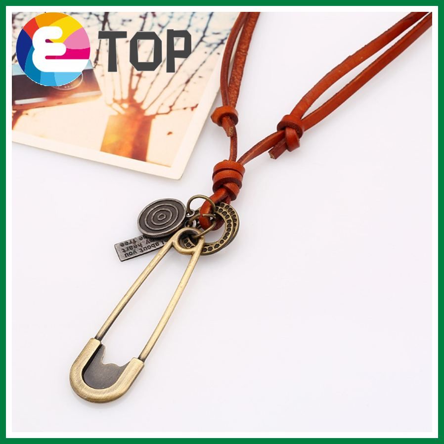 Korean Of The New Fashion Jewelry Pin Pendant Retro Leather Rope Necklace Women'S Korean Long Wild Sweater Chain Tide