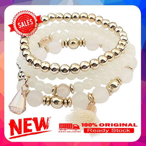 4Pcs/Set Women Ethnic Multilayer Resin Beads Tassels Cuff Bracelets Fashion Jewelry