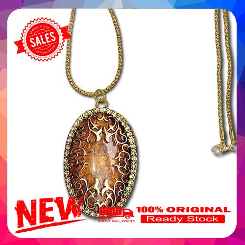 Women's Vintage Amber Tone Hollow Long Chain Drop Pendant Sweater Necklace