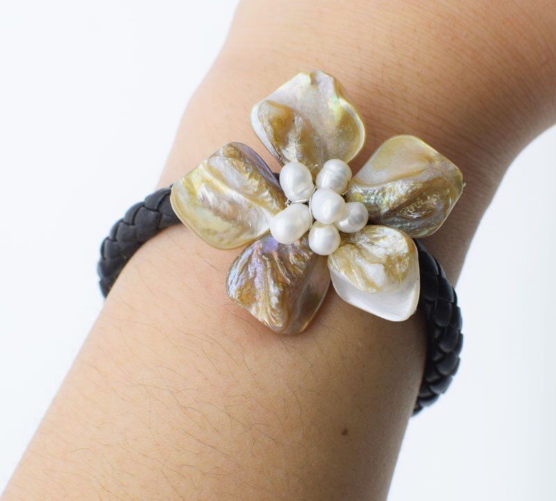 freshwater pearl white rice and shell flower necklace bracelet 18inch nature handmade wholesale FPPJ
