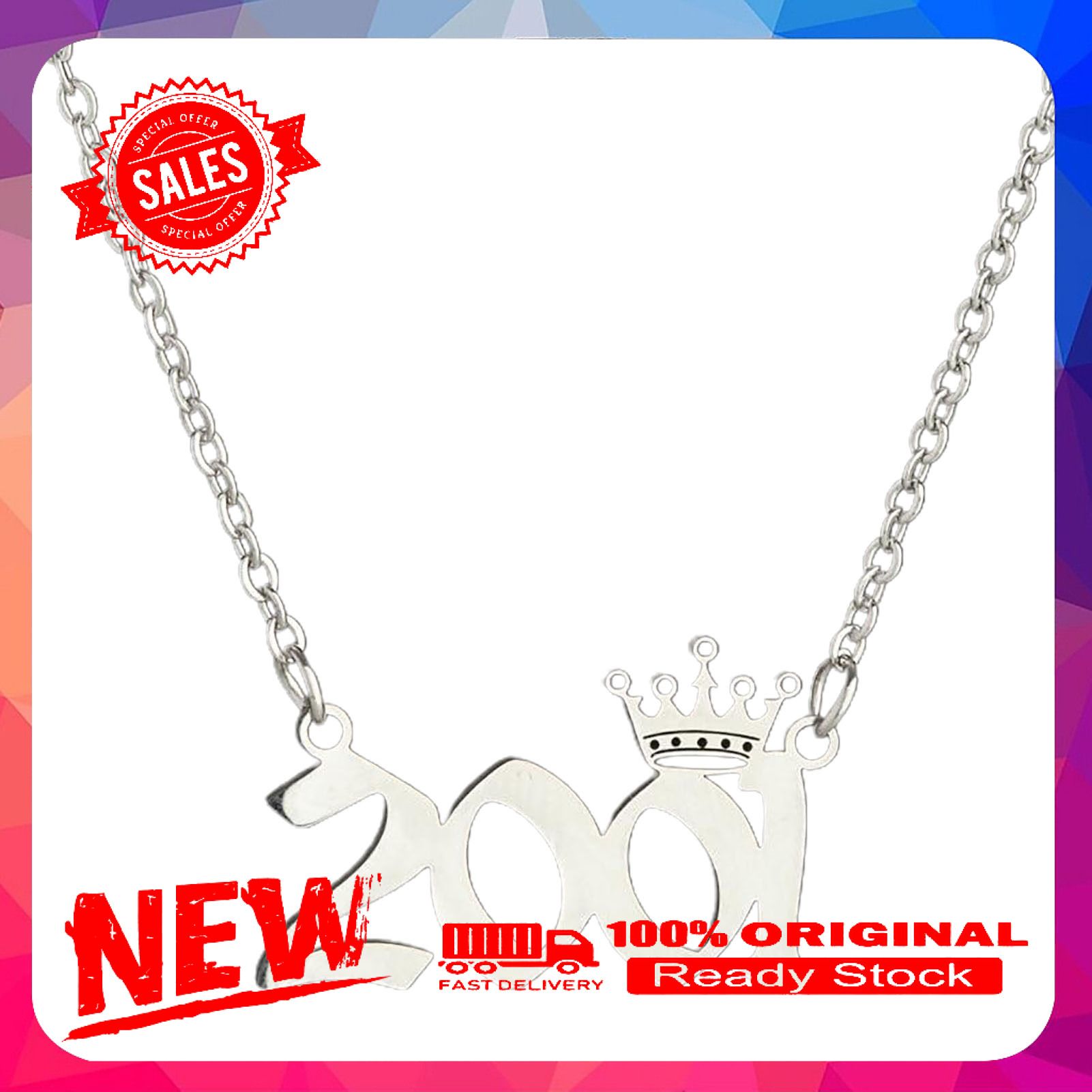Number Pendant Year Necklace Crown Stainless Steel Exquisite Chain Women Necklace Birthday Gift