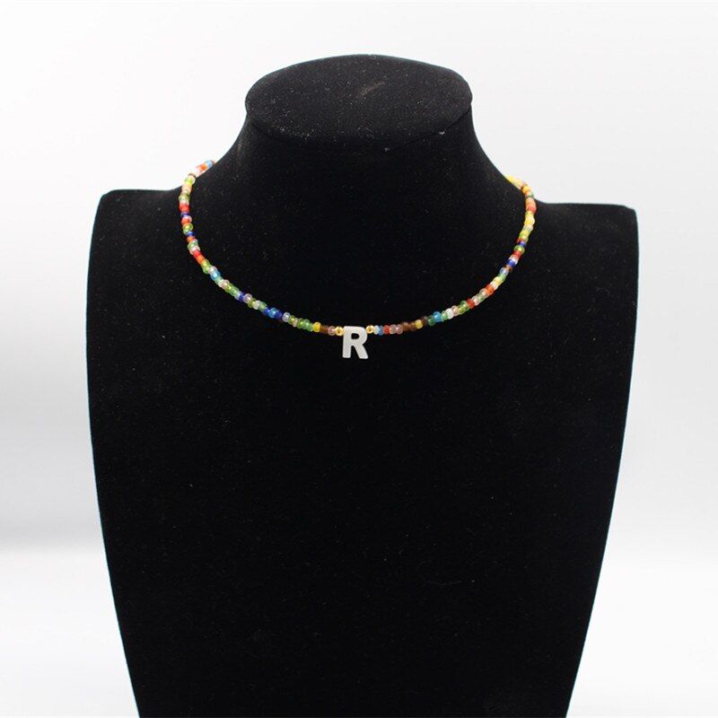 Bohemia Beaded Choker Necklace For Women DIY 26 Letter Shell Pendant Women's Neck Chains Bead Party Jewelry