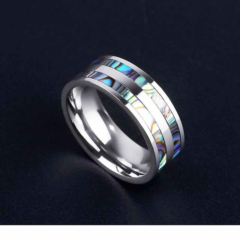 316L stainless steel men's ring 8MM ladies abalone shell ring men's tungsten carbide shell wedding ring couple jewelry