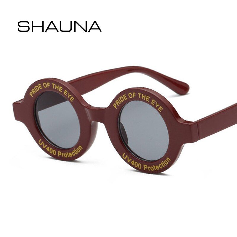 Black ChampagneSHAUNA Ins Popular Retro Small Round Sunglasses Women Letter Frame Fashion Sun Glasses UV400