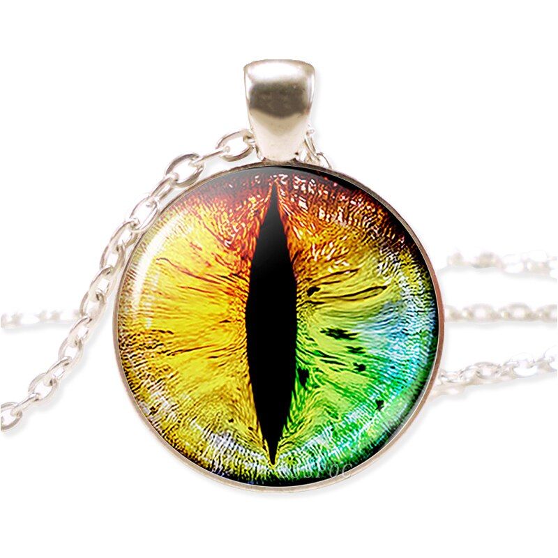 Evil Eye Necklace Handmade Jewelry Dragon Eye Art Picture Glass Cabochon Pendant Necklaces for Men