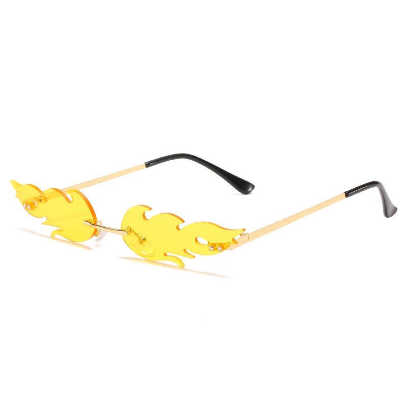 Clear YellowSHAUNA Ins Popular Fire Sunglasses Women Amazing Small Rimless Wave Cat Eye Sunglasses