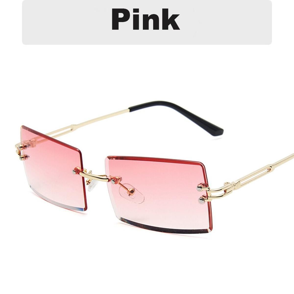 C6 PinkFashion Popular Rimless Rectangle Sunglasses Women Men Shades Alloy Glasses UV400