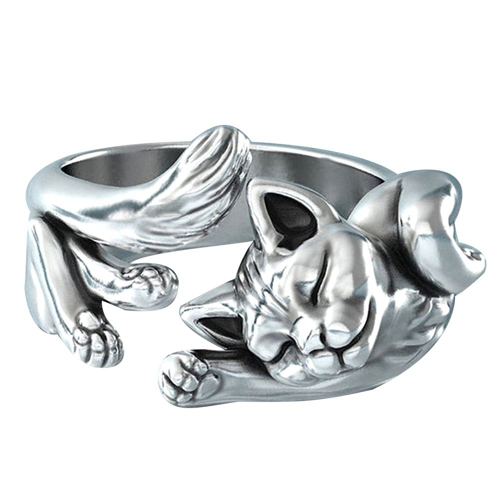 Fashion Vintage Unisex Sleeping Cats Opening Finger Ring Jewelry Decor Accessory Gift Rings For Women Men 2020  Dropshipping
