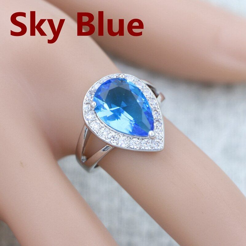 Water Drop 925 Silver Ring Green Cubic Zirconia White CZ For Women Wedding Wedding/Engagement/Party/Gifts Ring