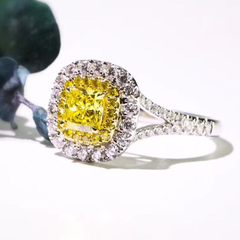925 Sterling Silver Color Diamond Ring Princess Girl Square Yellow Diamond Topaz Gemstone Wedding Solid Silver Jewelry Rings