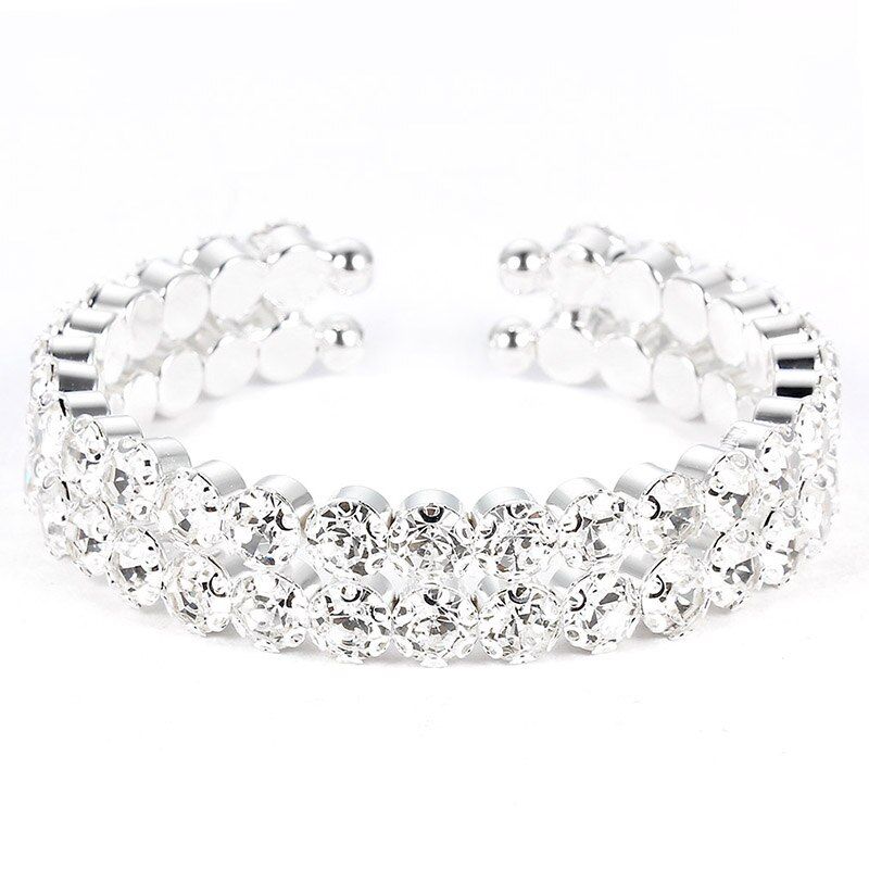 Style Silver Color Crystal Stretch Shine Bracelets For Women Couple Girlfriend Bangles Girls Wedding Bridal Gift