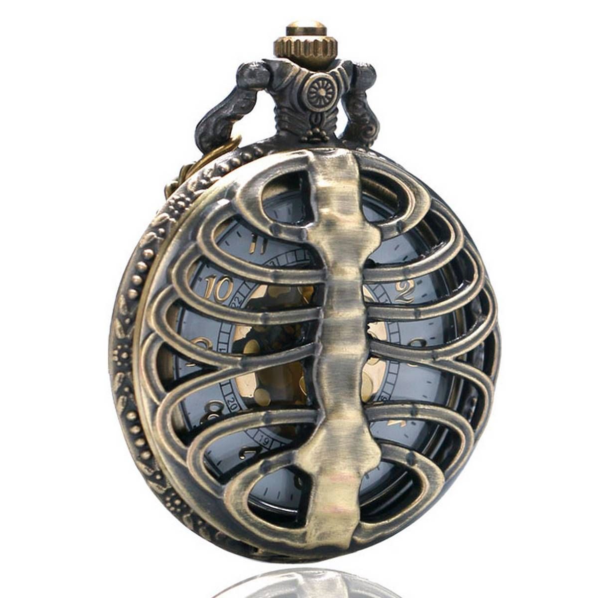 Retro skull spine hollow quartz pocket watch necklace pendant clock chain men's women's gift