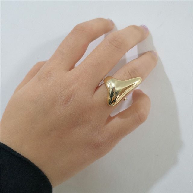 HUANZHI 2020 New Geometric Exaggerated Ring Big Waterdrop Shape Opening Adjustable Rings for Women Men Smooth Ring Jewelry