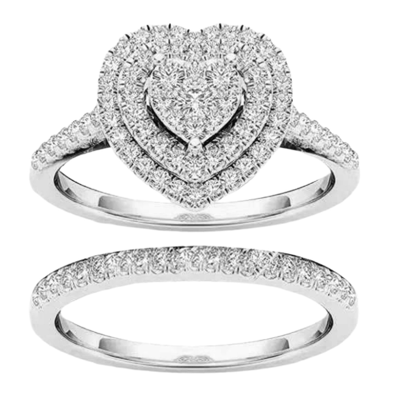 2Pcs/Set Ring Attractive Decorative Alloy Delicate Heart Shape Rhinestone Women Bridal Ring for Wedding