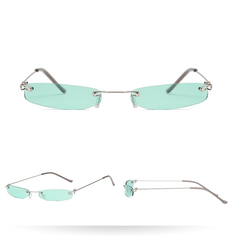 Green LensFashion Rectangle Rimless Sunglasses Men Brand Designer Small Frame Sun Glasses For Female Male Retro Eyewear Narrow Glasses