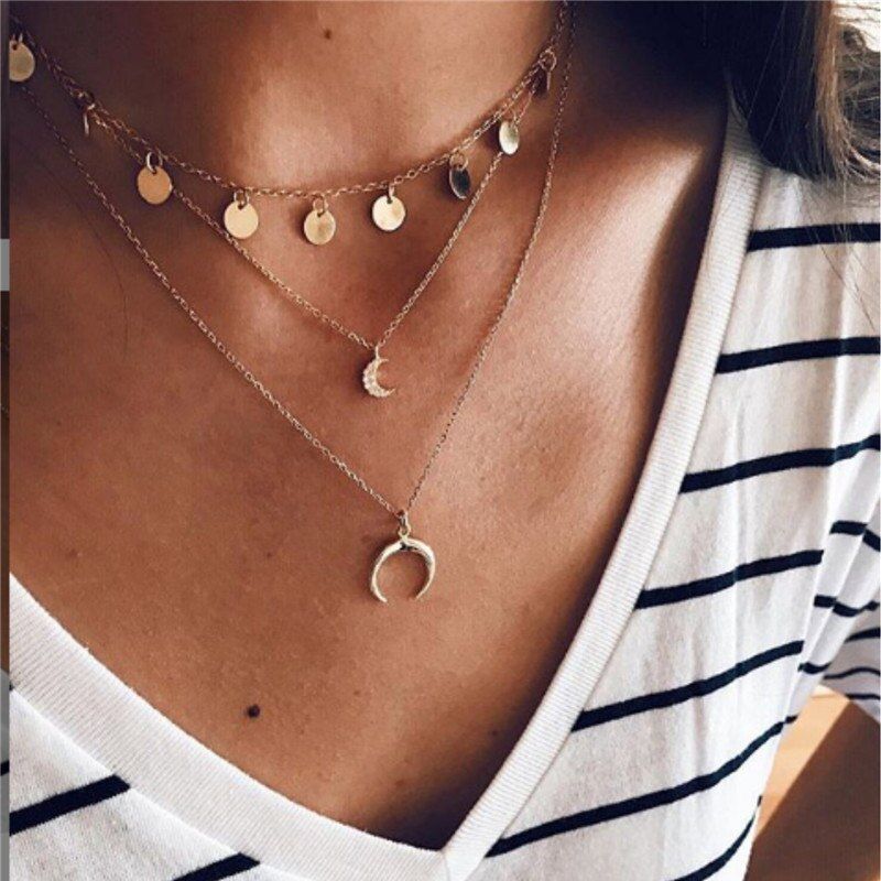 Modyle World Map Necklace Gold Color Moon Map Pendant World Choker Map Crescent Moon Necklaces