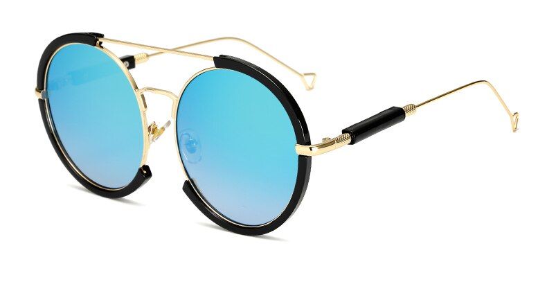 blue lensLongKeeper Round Sunglasses Women Men Steampunk Sun Glasses Twin Beam Vintage Metal Eyewears Ocean Lens Gafas