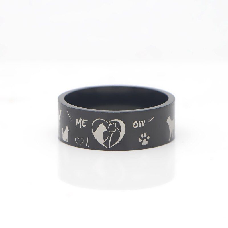 P3323 Dongmanli Cute DIY Cat Ring Stainless Steel Rings for Women Men Party Fashion Black silver color Rings Jewelry