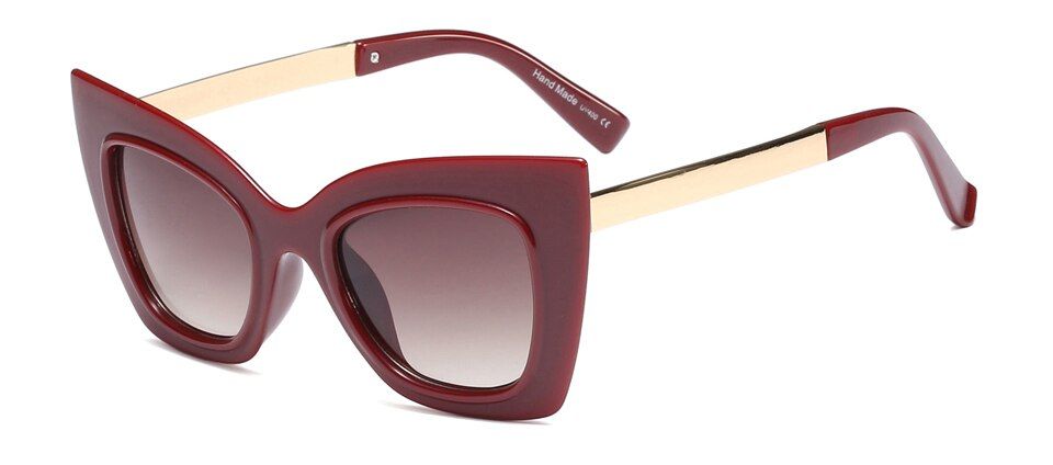 burgundy as in photoKachawoo Cat Eye Sunglasses Women Big Frame High Fashion Sun Glasses for Women Half Metal Year Gift