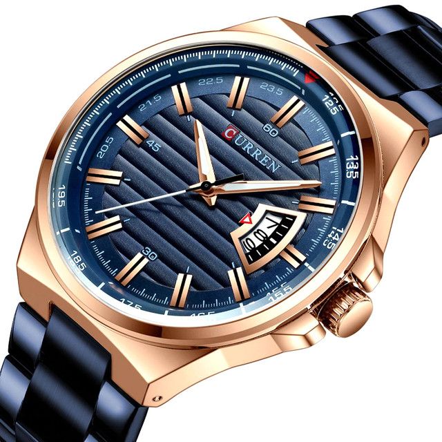 CURREN 8375 Royal Blue Stainless Steel Analog Watch For Men - RoseGold & Royal Blue