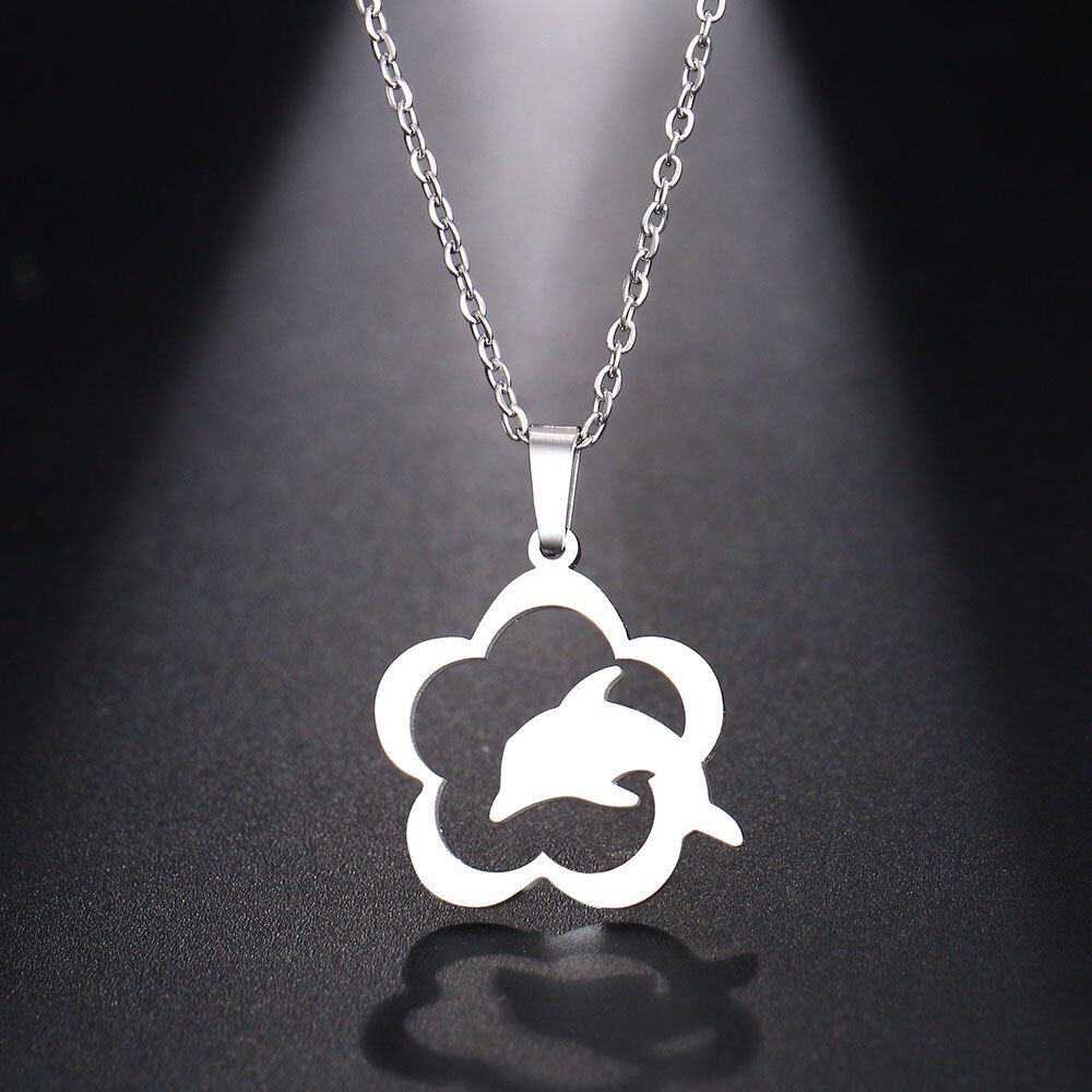 DOTIFI Stainless Steel Necklace For Women Man Dolphin Jump Wreath Choker Pendant Necklace Engagement Jewelry