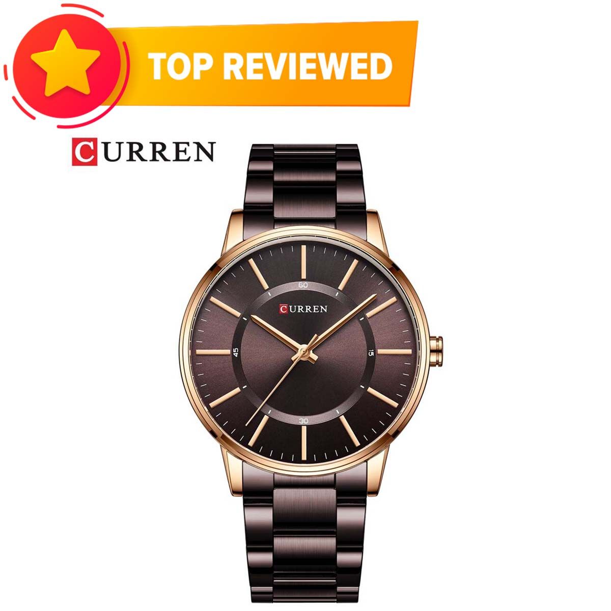 CURREN 8385 Man Watch Fashion Stainless Steel Quartz Wristwatches Top Brand Simple Thin Watches - Coffee