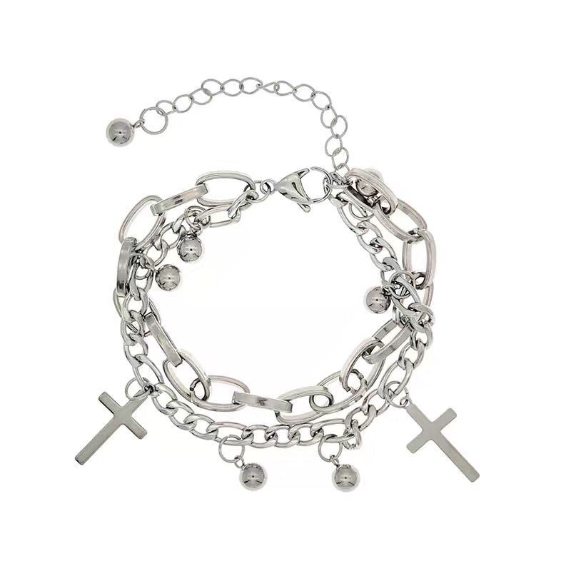2Pcs/Lot Punk Bead Bracelets For Women Silver Color Multi Layer Chain Bangles Adjustable Bracelet Set for Women Jewelry Gifts