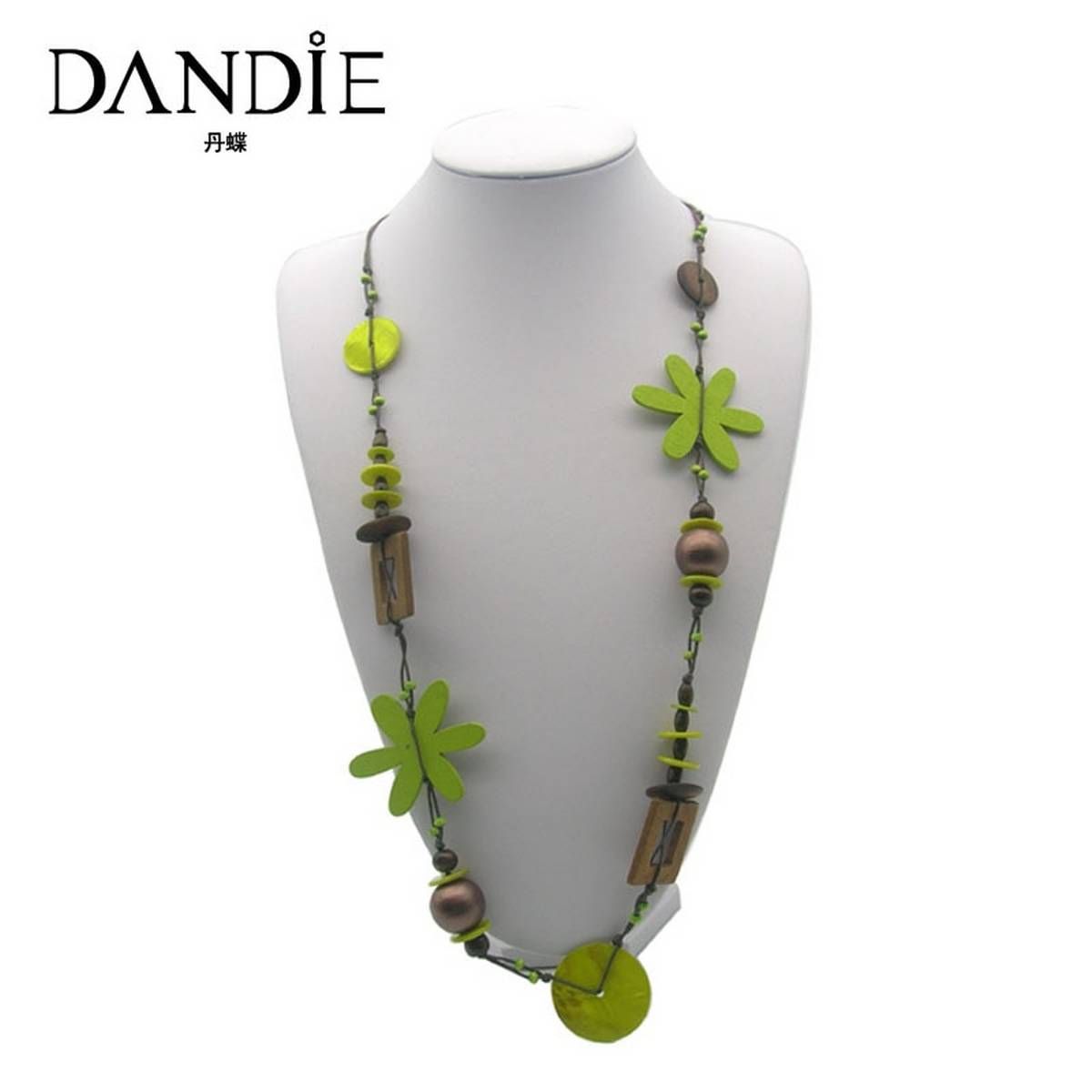 Dandie Handmade Wooden Flower Necklace With Green Shell Decoration, Fashion Necklace For Women