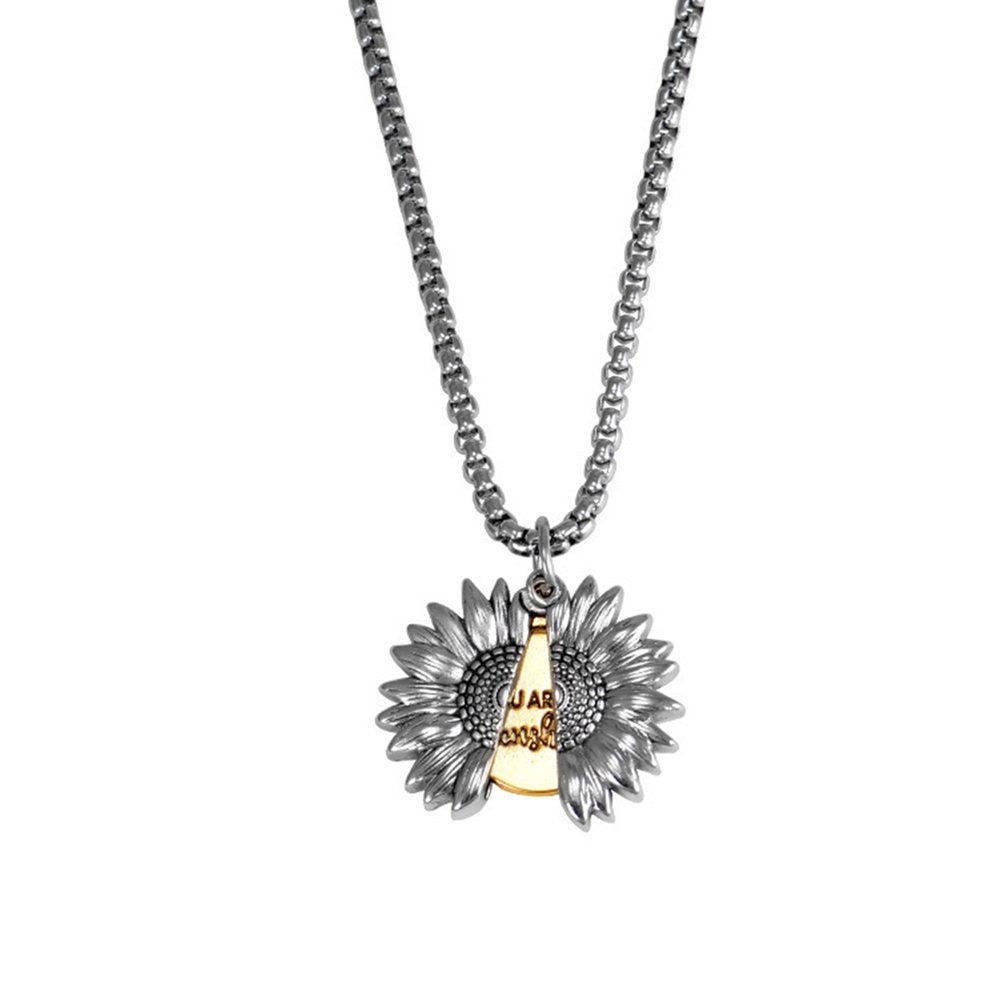 Retro Sun Flower Totem Titanium Steel Men'S Necklace Hip-Hop Versatile-Silver