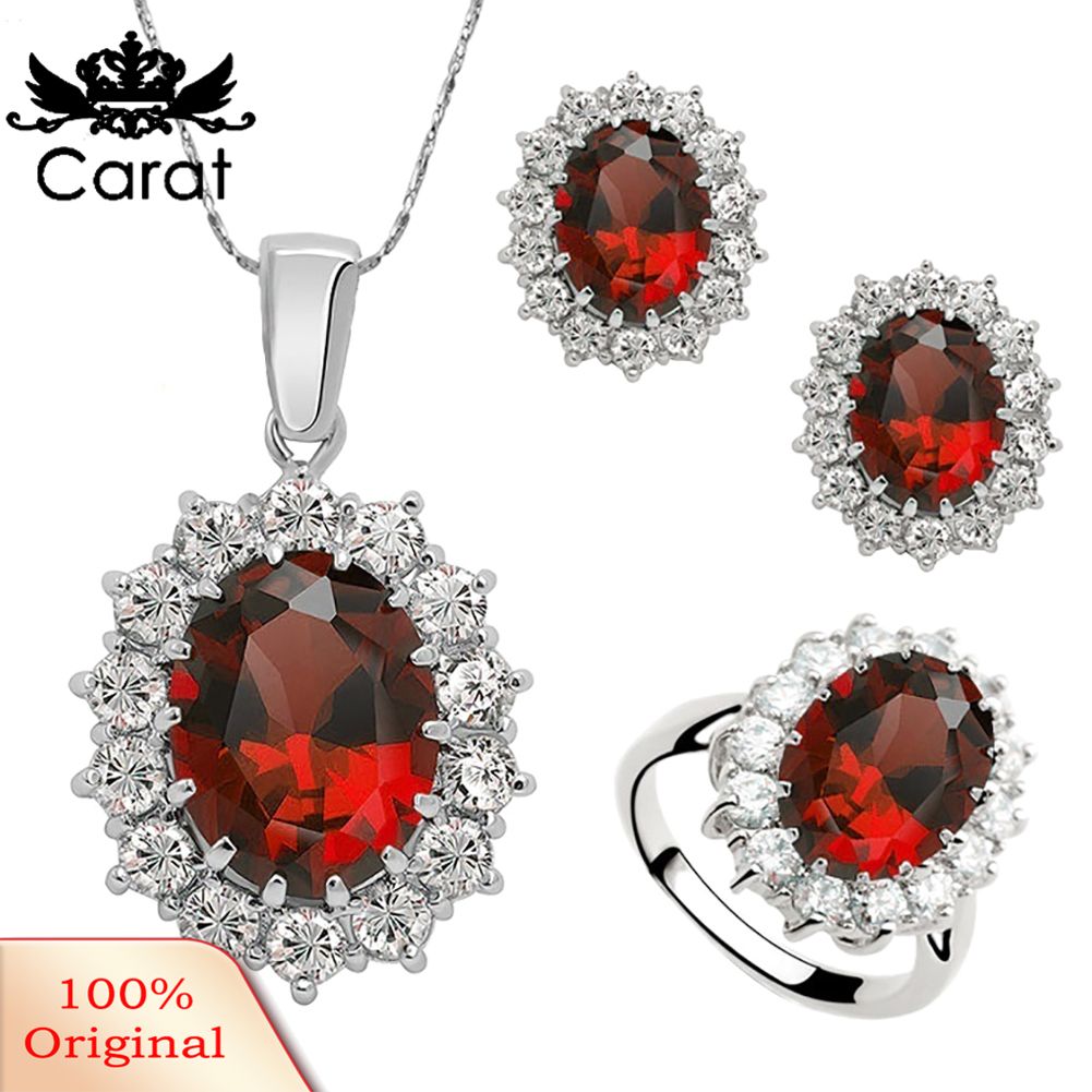 Carat 3Pcs/Set Oval Faux Gem Full Rhinestone Charm Earrings Necklace Ring Lady Jewelry