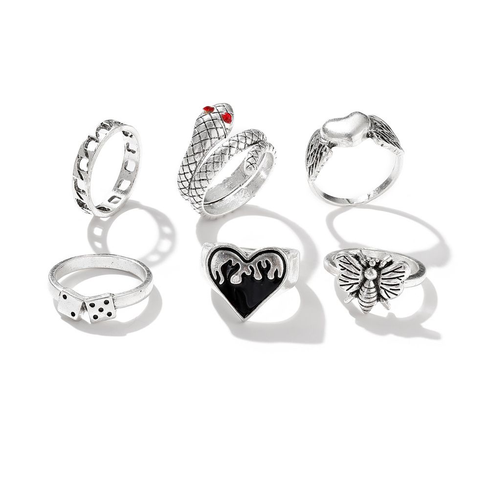 Yfashion Rings  Set Creative Personality  Flower erflies ls Chain-shaped Joint Ring color