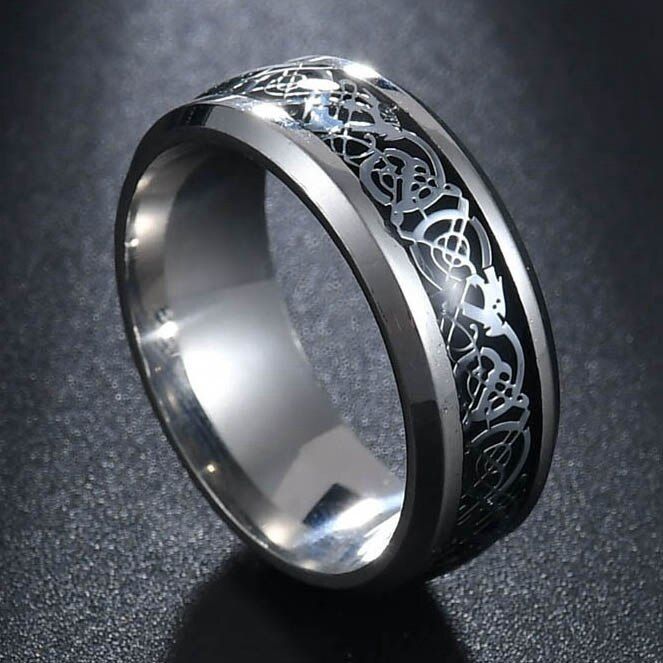 8 Colors in Stainless Steel Dragon Rings Men Jewelry Engagement Retro Vintage Rings Cross Bible Men Anel Wide 8mm/6mm