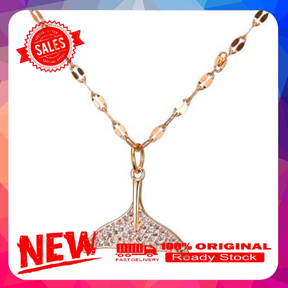 Women Fashion Rhinestone Inlaid Mermaid Tail Clavicle Alloy Chain Necklace Gift