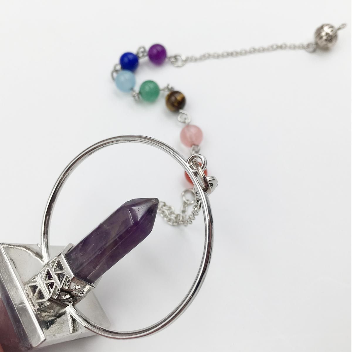 Chakra Natural Stone Pendulum for Dowsing Hexagonal Accessories Prism Pyramid White Pink Crystal Obsidian Pendants - Amethyst