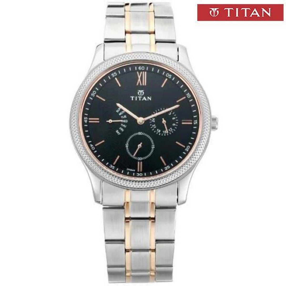 Titan Classique Retrogrades Black Dial Chronograph Watch For Men - 1768KM01