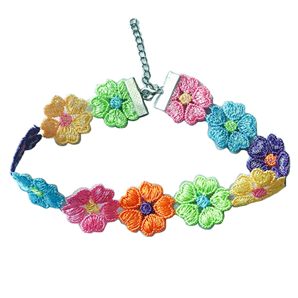 Sweet Women Colorful Butterfly Flower Heart Embroidered Choker Clavicle Necklace