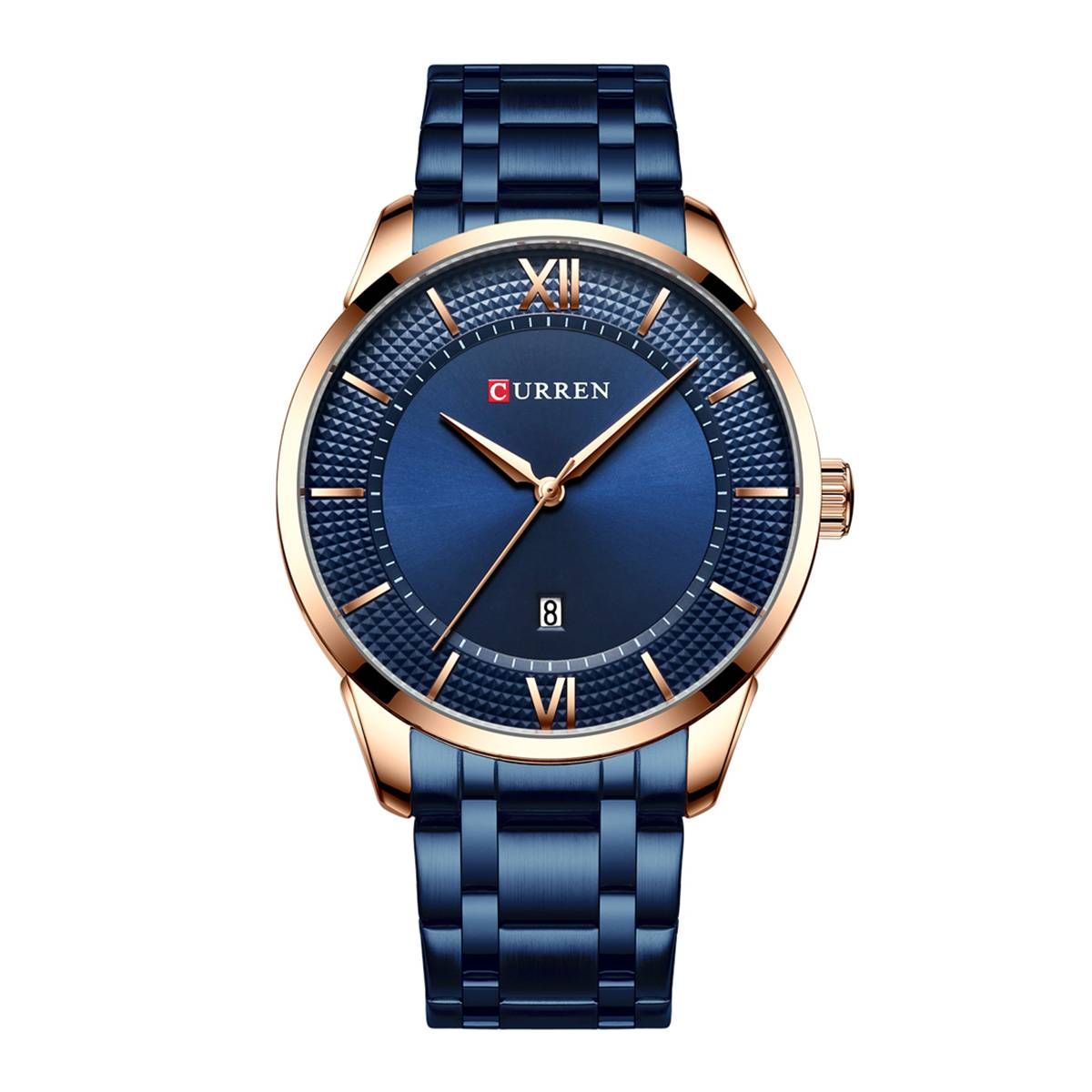 CURREN 8356 Royal Blue Stainless Steel Analog Watch For Men - RoseGold & Royal Blue