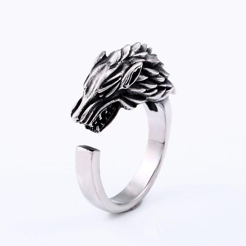 Beier Store Stainless Steel Game Thrones Ice Wolf House Stark Of Winterfell Biker Animal Ring Fashion Jewelry BR8-351