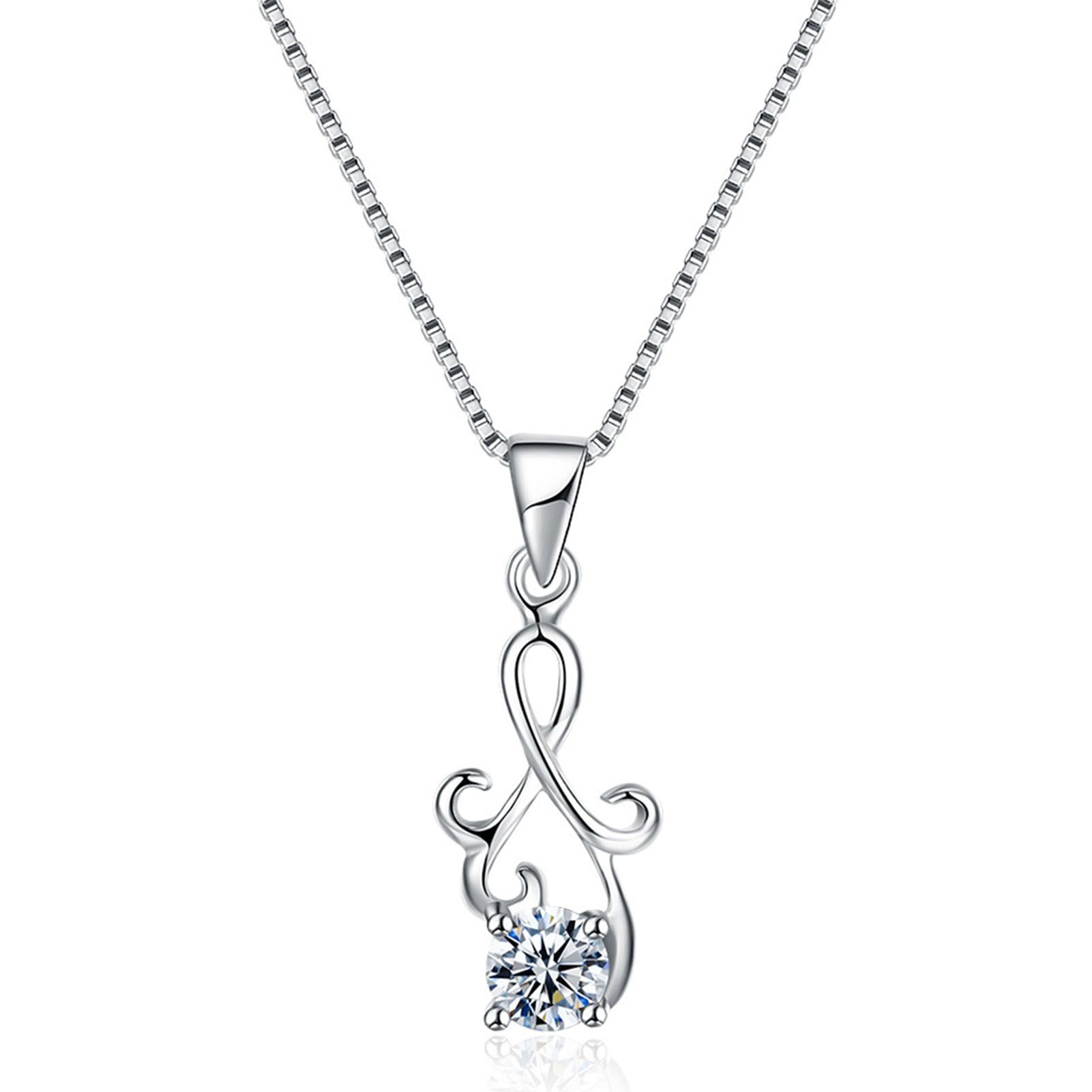 SILVERHOO 925 Silver Women Necklace Shiny Jewelry Necklace Cubic Zirconia Lock Pendant Necklace for Daily Life