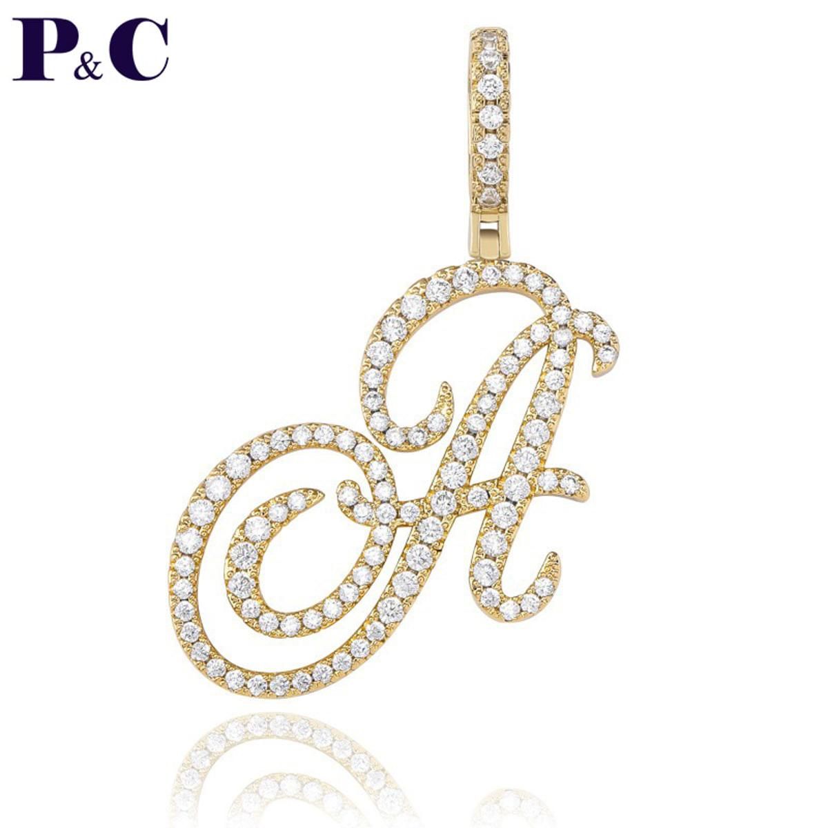 A-Z Cursive Letters Custom Name Pendant&Necklace Iced Out Cubic Zircon Gold Silver Color Charm Men's Women Hip Hop Rock Jewelry