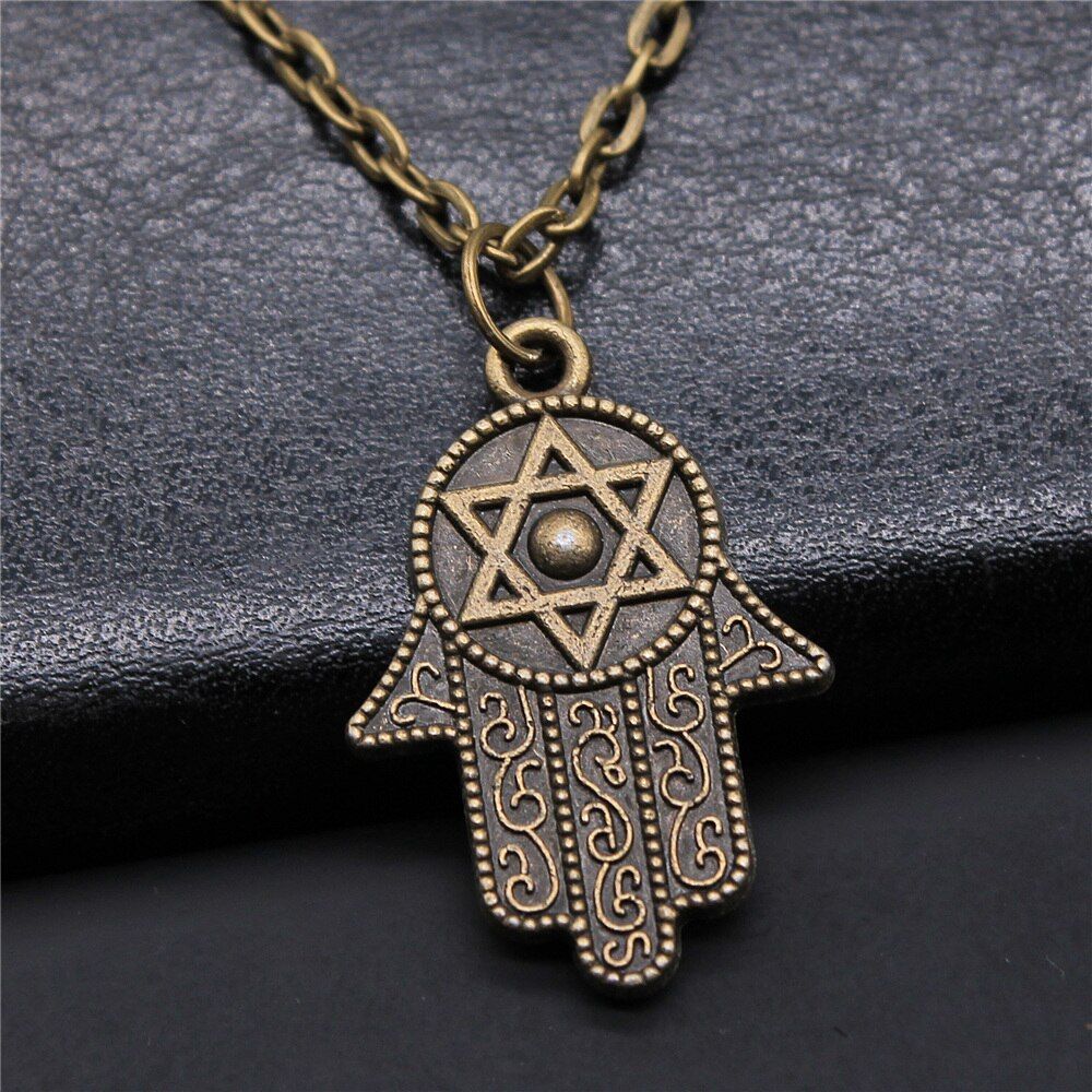 New Good Luck Protection Turkish Hamsa Hand Symbol Fatima Hand Pendant Metal Chain Necklace Women Men Lucky Amulet