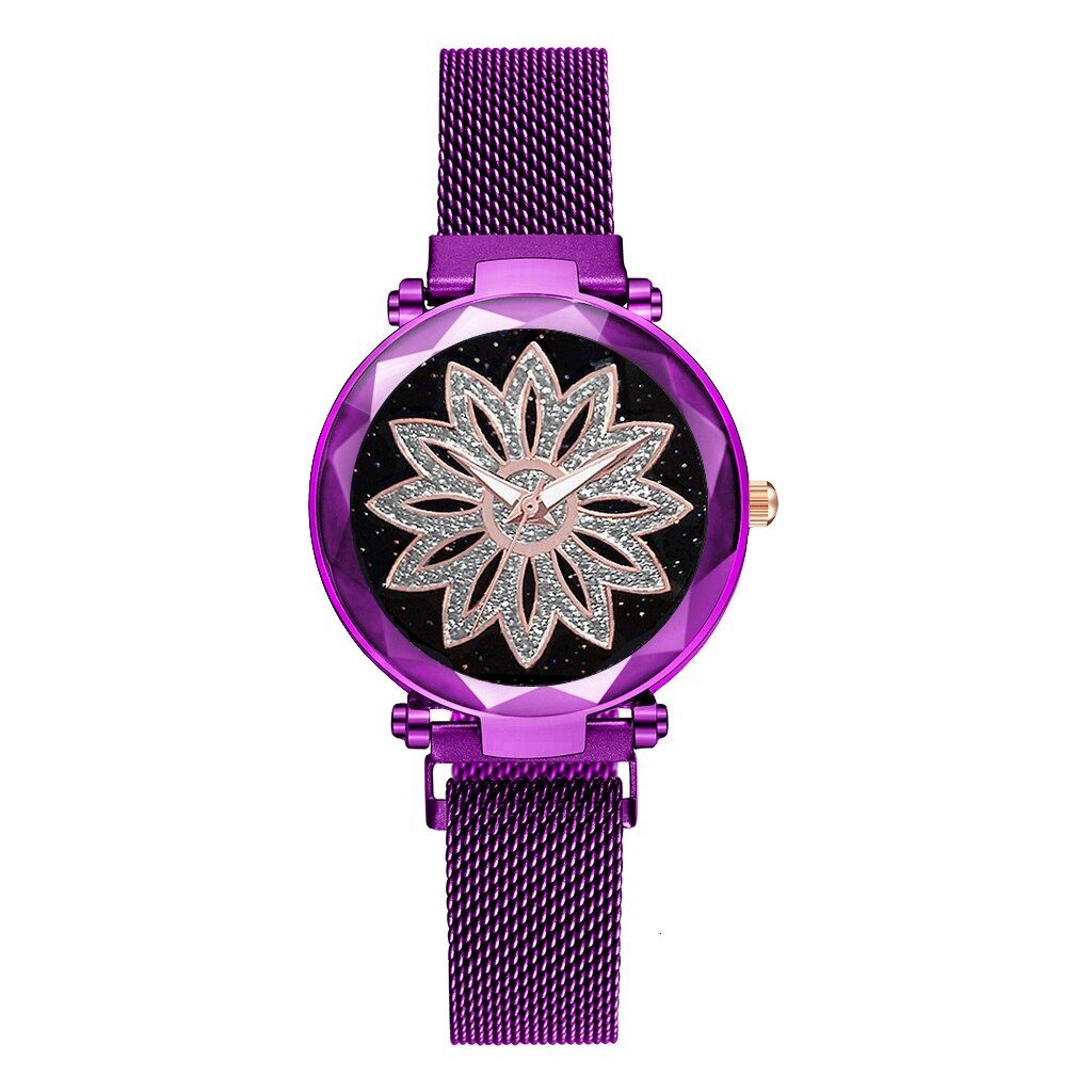 2021 Women Starry Sky Flower Bracelet Watch Set Casual Luxury Magnet Buckle Quartz Wristwatches Clock Relogio Feminino