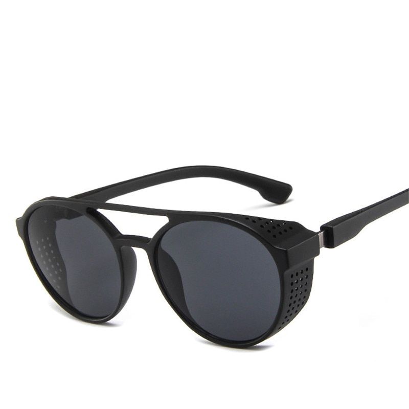 Steampunk Sunglasses Women Men Retro Goggles Round Flip Up Glasses steam punk Vintage Fashion Eyewear Oculos de sol-Matt Black-Other